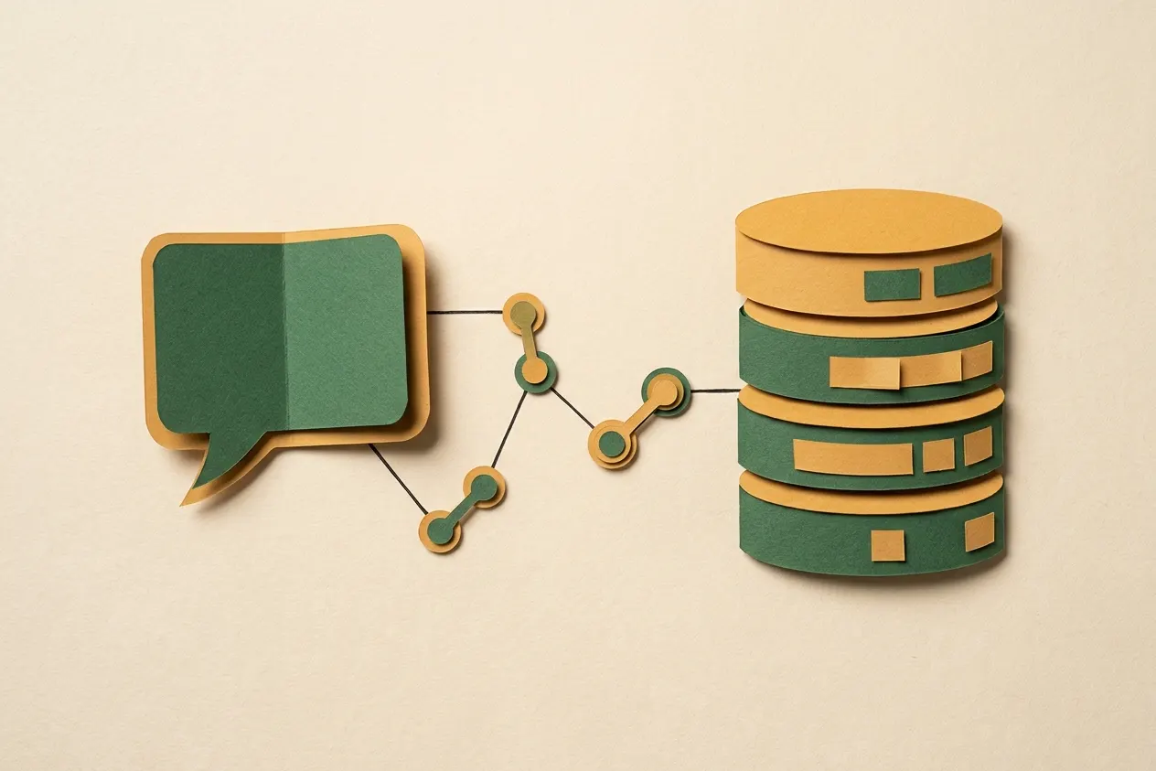 Paper-cut speech bubble linked to a database